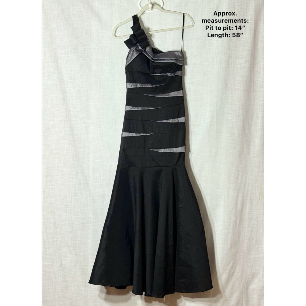 Betsy & Adam One Shoulder Mermaid Gown Black Gray Formal Prom Evening Dress 8 - Picture 2 of 10